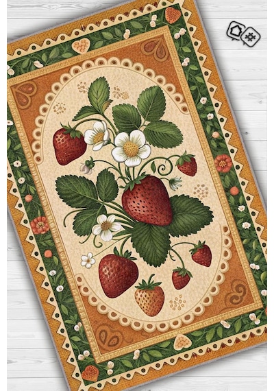 Homshtag Art Deco Çilek Desenli Halı Bitki Temalı Çok Renkli Modern Çilek Desenli Dijital Baskı Halı Çok Renkli