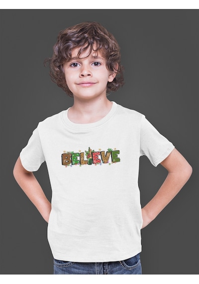 Bumeta Believe Christmas Yılbaşı Baskılı Çocuk Tişört T-shirt Beyaz