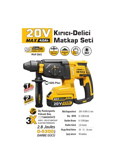 Sgs Plus SGS5521 - 20 Volt 4 Amper 2.8 Joules 0-5300 BPM Akülü Darbeli Kırıcı Delici Seti