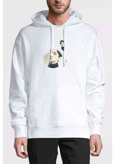 K Pop Key Shinee Baskılı Beyaz Erkek Örme Kapşonlu Sweatshirt