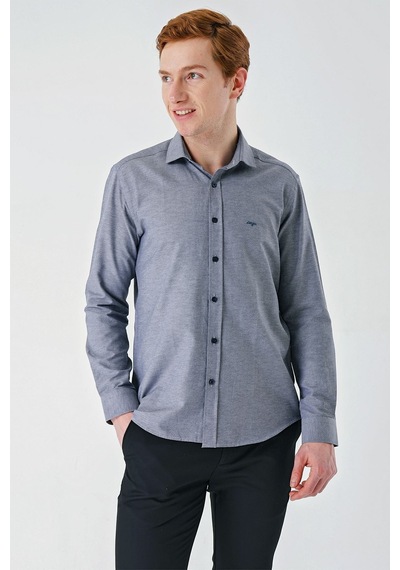İmza Gri Uzun Kollu Oxford Cepsiz Pamuklu Klasik Slim Fit Dar Kesim Gömlek 1004240235-gri Gri