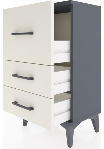 Arges Komodin Tek Raflı 2 Çekmeceli 44x30x80 Antrasit-aytaşı Antrasit
