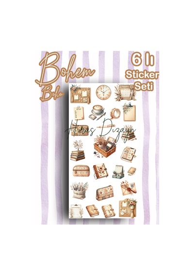6’lı Bohem Boho Sticker Seti Soft Dekoratif Etiket Ajanda Scrapbook