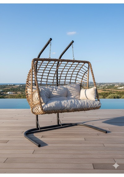 Lüx Çift Kişilik Rattan Bahçe Ve Balkon Salıncağı Kahverengi
