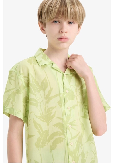DeFacto Erkek Çocuk Oversize Geniş Kalıp Polo Yaka Desenli Viskon Kısa Kollu Gömlek F5673A825HSGN404