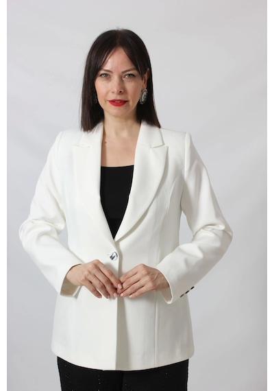 Moda Berray 1904 Beyaz Fermuarlı Cep Aksesuarlı Kadın Büyük Beden Blazer Ceket Beyaz
