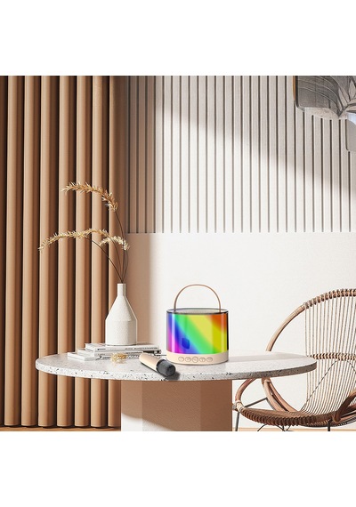 Lenyes S229 Rgb Işıklı Askılı Mikrofonlu Bluetooth Speaker Hoparlör V5.3 Bej