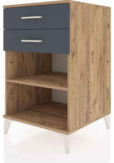 Kronos Komodin Tek Raflı 2 Çekmeceli 60x59x96 Çam-antrasit Çam