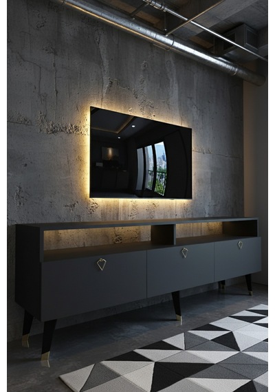 Resital Ledli Tv Sehpası - Led Işıklı - Gold Antrasit - Gl9017-4