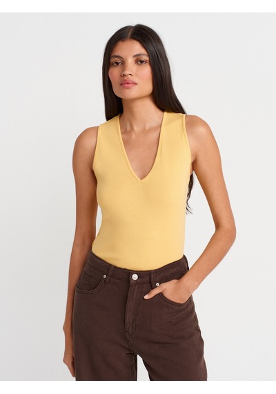Dilvin 21080 V Yaka Kolsuz Top-sarı Sari