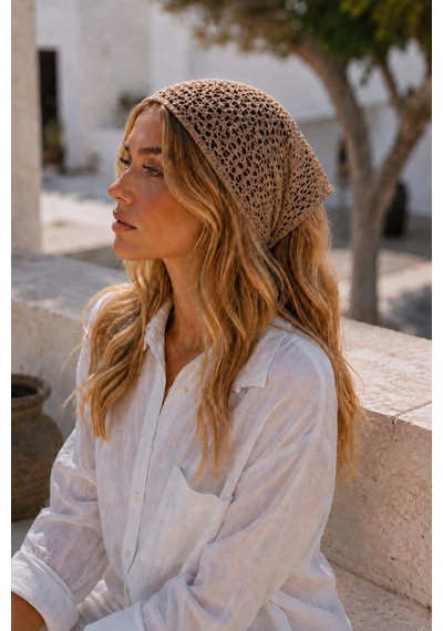 Kahverengi Fileli Örgü Bandana Kadın Bağlamalı Saç Bandı Hafif Esnek Günlük Bandana Kahverengi - 884327932 Kahverengi