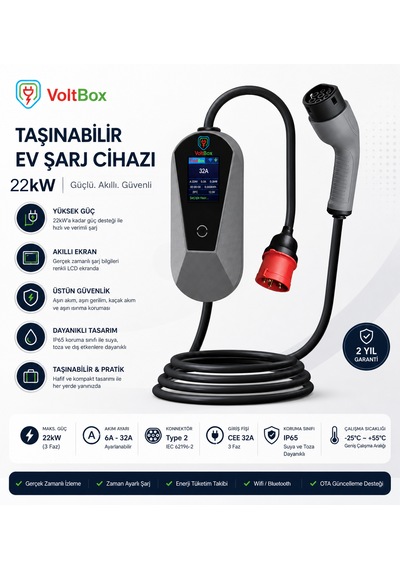 Voltbox Max22 Taşınabilir Elektrikli Araç Şarj Cihazı 32a/22kw/380v 5 Metre -türkçe Menü 22 Kw Taşınabilir Voltbox Max22 Taşınabilir Elektrikli Araç Şarj Cihazı 32a/22kw/380v 5 Metre -türkçe Menü 22 Kw Taşınabilir