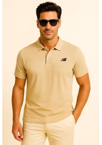 New Balance Bej Classic Basic Logo Polo Yaka Pike Tişört Mnt3415-mop Bej
