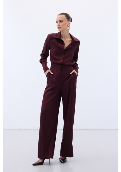 Sateen Jakarlı Pantolon - Bordo-136608 Bordo