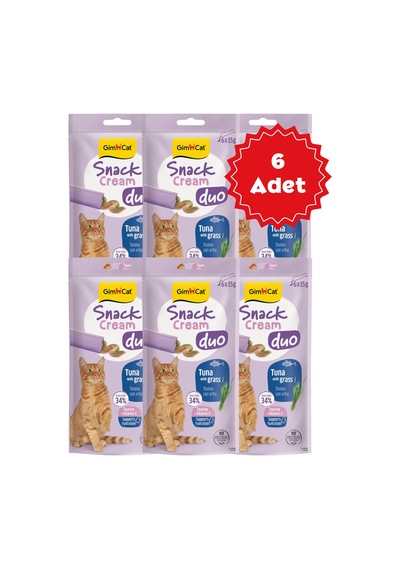 Gimcat Snack Cream Duo Ton Balıklı & Kedi Otlu Kedi Ödülü 6x15gr 6 Adet