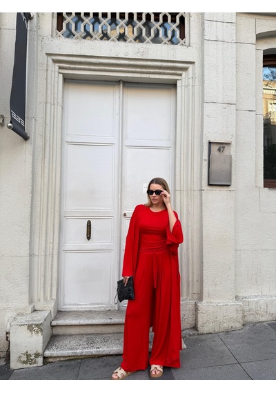 Bonacosa Kadın Viskon 3 Lü Takım Kimono + Beli Lastikli Salaş Pantolon + Kısa Kol Tshirt 8 Renk Kırmızı Bonacosa Kadın Viskon 3 Lü Takım Kimono + Beli Lastikli Salaş Pantolon + Kısa Kol Tshirt 8 Renk Kırmızı