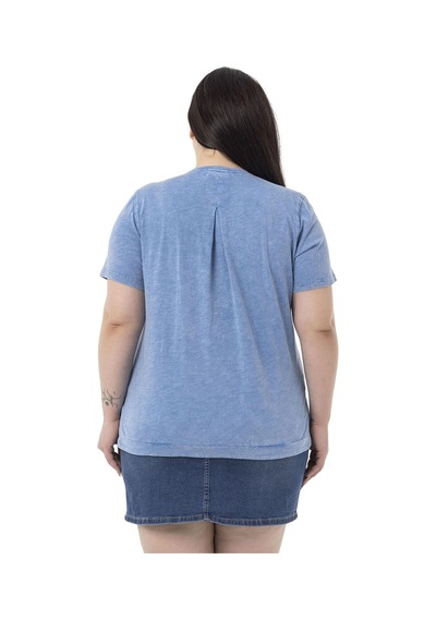 Disentis Büyük Beden Parça Boyalı Bisiklet Yaka Kavisli Yırtmaçlı Mavi T-shirt-mavi Mavi