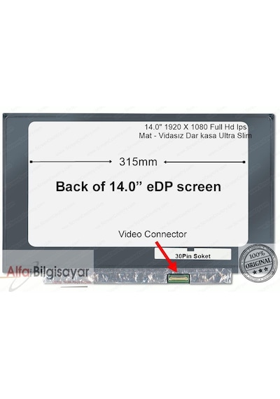 Alfabilgisayar B140Han03.1, B140Han03.2 14.0 Inç 30Pin Lcd Panel Ekran Slim Led