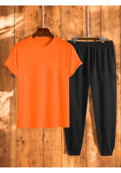 Uyguntarz Unisex Outer Banks Tasarım Basklı Tshirt Eşofman Takımı Turuncu