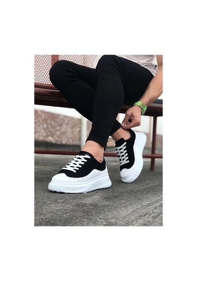 Mevese Rovero Erkek Bağcıklı Cilt Günlük Sneaker Ayakkabı Siyah Beyaz
