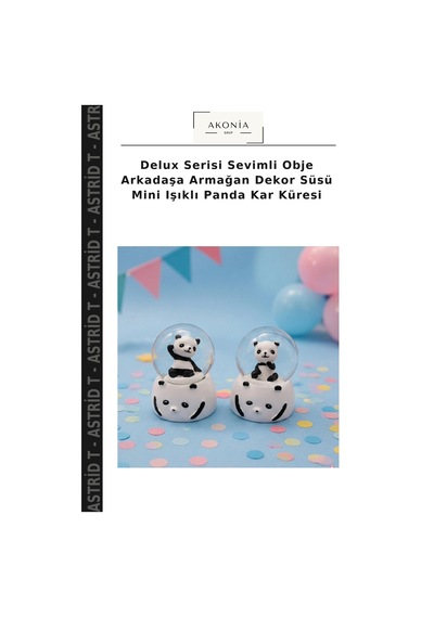 Delux Serisi Sevimli Obje Arkadaşa Armağan Dekor Süsü Mini Işıklı Panda Kar Küresi