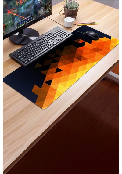 Sonictouch Turuncu Soyut Üçgenler Gamer Oyuncu Dikişsiz Sıvı Geçirmez Klavye Mouse Pad 32x70cm Mousepad