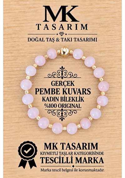 Gerçek Pembe Kuvars Bileklik Mk.7000.880- Rahatlık-dinginlik-enerji- Stres Bilekliği Çok Renkli