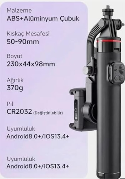 C22 Akıllı Yüz Takip Özellikli Kameralı Kumandalı Canlı Yayın Selfi Çubuğu Gimbal Tripod