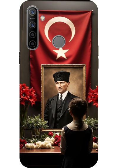 Realme 5i/6i/c3/c3i Uyumlu Atatürk Türk Bayrağı Tablo Baskılı Silikon Kılıf Renkli