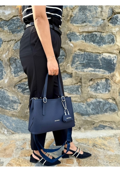 Just Polo Kadın Orijinal Just Polo Yumuşak Deri Ayarlanabilir Askılı Lüks El & Omuz Çantası Shoulder Bag Lacivert