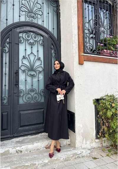 Molly Nelly Modal Gabardin Mevsimlik Bağlamalı Bluz Etek Takım Siyah