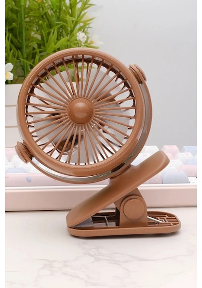 3 Kademe Usb Şarjlı Mandallı 360 Taşınabilir Fan Vantilatör Soğutucu Ym88221 Kahverengi