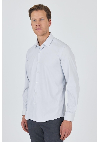 İmza Beyaz Sert Yaka Cepsiz Gabardin Uzun Kol Slim Fit Esnek Gömlek 1004250231 Beyaz