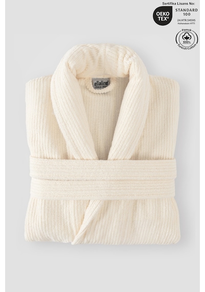 Çizgili Bornoz %100 Sertifikalı Pamuk Şal Yaka Unisex Banyo Bornoz / Sabahlık 340 Gr/m2 Krem Renk