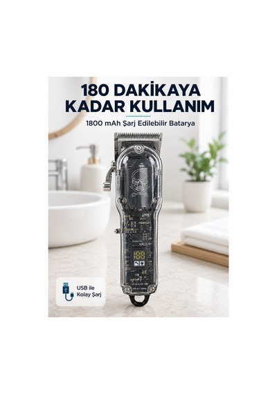 Şarjlı Erkek Saç Tıraş Makinesi Ayarlanabilir Bıçaklı 4 Taraklı 180 Dakika
