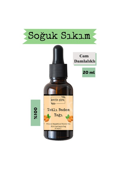 %100 Saf Tatlı Badem Yağı - 20 Ml Soğuk Sıkım -seyreltilmemiş, Doğal 20 ML