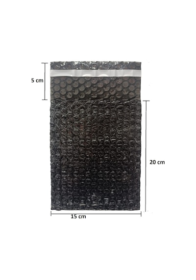 Siyah Bantlı Baloncuklu Torba, Balonlu Patpat Torba 15cm En X 20cm Boy + 5cm Kapak 10 Adet