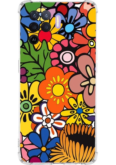 Oppo A94 Uyumlu Retro Color 2 Baskılı Şeffaf Köşe Korumalı Antişok Kılıf