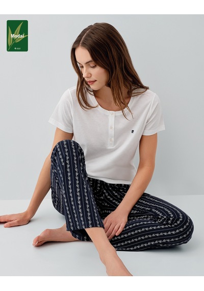 Pierre Cardin 9208 Modal Pamuk Cepli Kısa Kol Kadın Pijama Takımı Beyaz