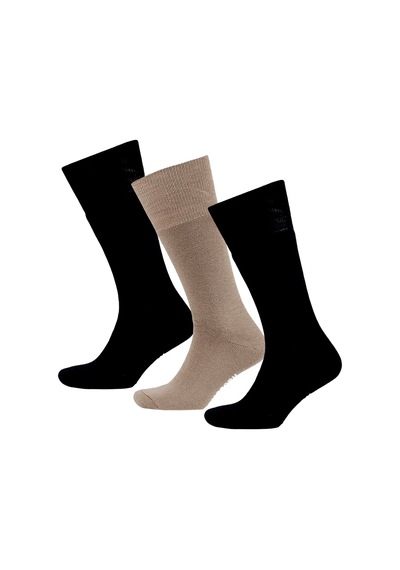 Thermoform Akrilik Asker Çorap 3'lü Paket Siyah-kum Renkli