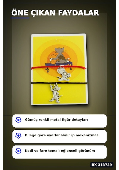 Ayarlanabilir Metal İp Kedi Fare Bileklik 1 Adet - Asansörlü Bijuteri Aksesuarı Bx-313739 Çok Renkli