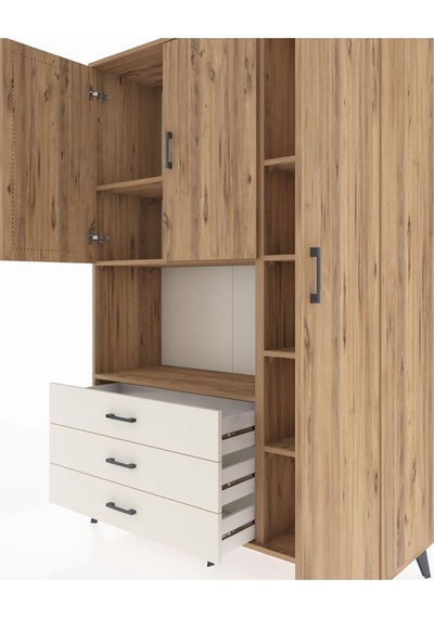 Hyperion Dolap 7 Raflı 3 Çekmeceli 3 Kapaklı 132x44x195 Çam-ç... Çam