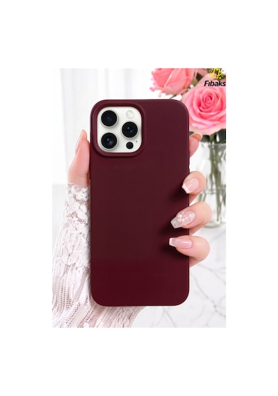 Fibaks iPhone 16 Pro Uyumlu Kılıf Kadife Lansman Soft Yumuşak Liquid Silikon Kamera Korumalı Kapak Bordo