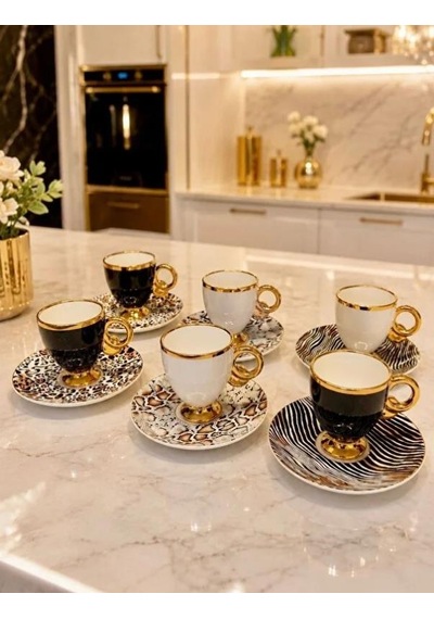 Acar Kaı-009641 Elysion Karışık 6lı Porselen Kahve Fincan Takımı Çok Renkli