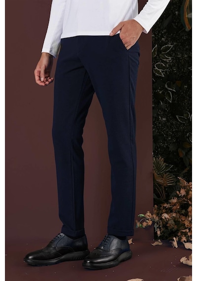 Efor Slim Fit Yan Cepli Dokulu Esnek Casual Lacivert Pantolon P 1139 Lacivert