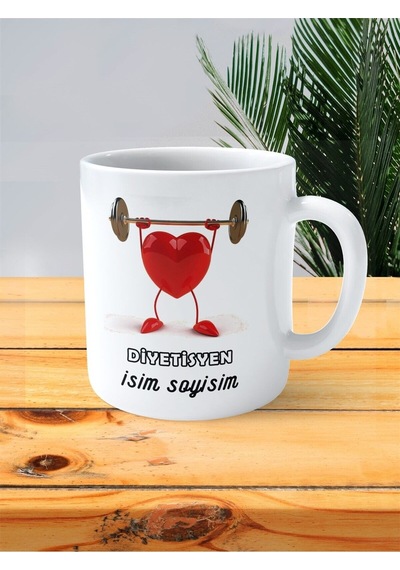Diyetisyen Baskılı Kupa Bardak İsimli Kişiye Özel Kalp Güç Ağırlık Çok Renkli