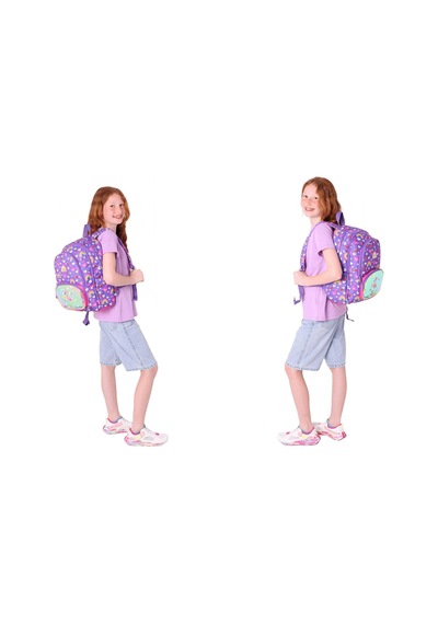 Kaukko Kids Kız Çocuklara Özel Mor Pembe - Flamingo Nakışlı Ve Baskılı Üçlü Okul Çantası Seti Mor - Pembe