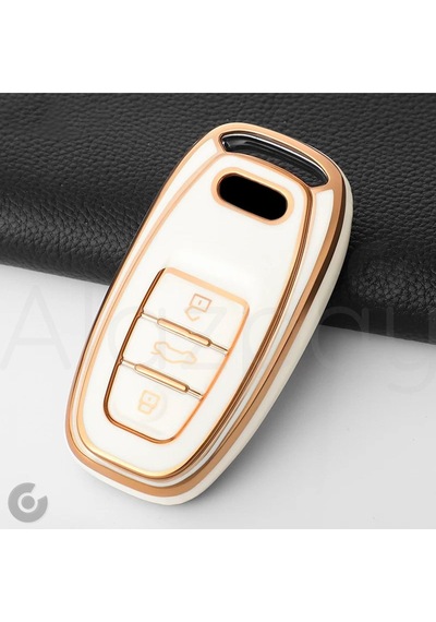 Audi A1 A3 A4 A5 A6 A7 A8 Q3 Q5 Q7 S4 S5 S6 S7 S8 R8 Tt Gold Kenar Tpu Anahtar Kılıfı Beyaz Gold