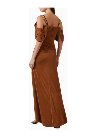 Ac By Aanchal Chanda Drape Dress Metalik Jersey Kadın Elbise Kahverengi