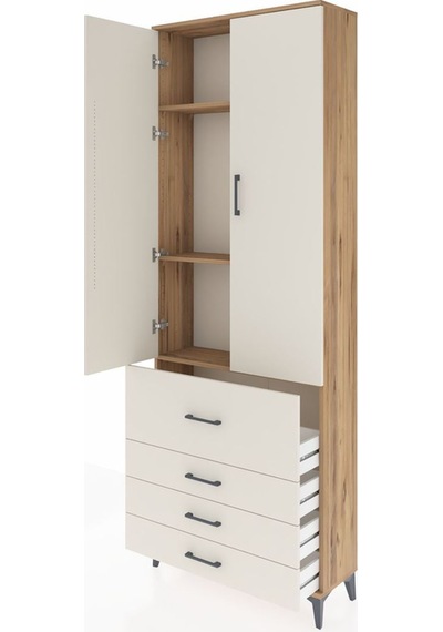 Arges Dolap 3 Raflı 4 Çekmeceli 2 Kapaklı 88x30x243 Çam-aytaşı Atlas Çam
